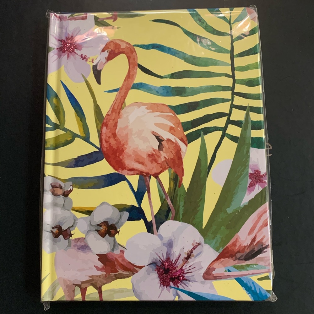 DL & Co Hard Cover Journal with Attached Ribbon Bookmark Flamingo Pink Glitter